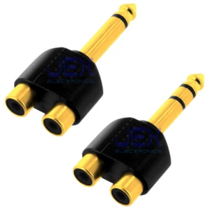 Male 1/4" 6.35mm Jack to Twin/2X Female RCA Adapter Splitter Connector - Picture 1 of 3