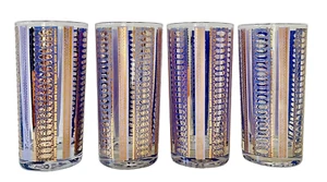 Highball Retro Glass Tumblers Set O 4 Purple Gold 12 Oz 5.5” T ~2 Sets Available - Picture 1 of 13