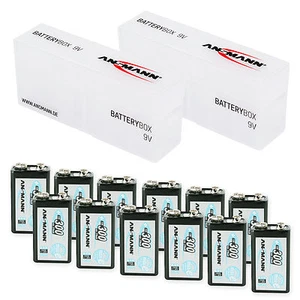 ANSMANN 9V Rechargeable Battery (12pcs.) + 2x Battery Box for transport - Picture 1 of 5