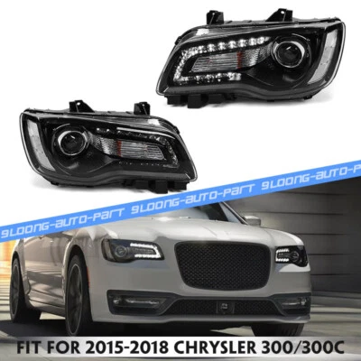 Black Halogen Headlights For 2015-2023 Chrysler 300 Projector Headlamps LED DRL Foto 1 de 4