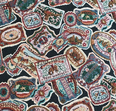 Cinturón con hebilla de vaquero de rodeo novedad tapiz tapicería tela 56" W por yarda Foto 1 de 4