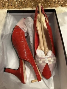 Jones New York Ladies Red Snakeskin Slingback Heel Brand New 7.5 - Picture 1 of 5