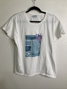 Vintage Crazy Shirts Cropped Hawaii Women’s T-Shirt Sz XL White Floral Graphics - Picture 1 of 3