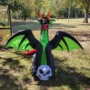 Halloween Gemmy Dragón Iluminado con Llama Soplado por Aire Inflable Usado Estado  - Imagen 1 de 11