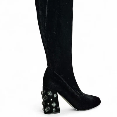 Botas por encima de la rodilla negras de terciopelo gris estrás Whimsygoth Glam Wednesday 6 Foto 1 de 4