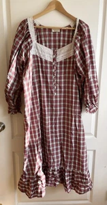  Vintage Victoria Secret Plaid Lace Nightgown Sz L Peasant Prairie Cottage  - Picture 1 of 6