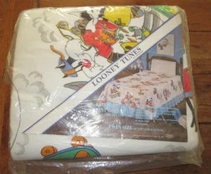 Vintage Warner Bros Looney Tunes 66x90 Twin Blanket Tweety Bugs Bunny Daffy NOS - Bild 1 von 5