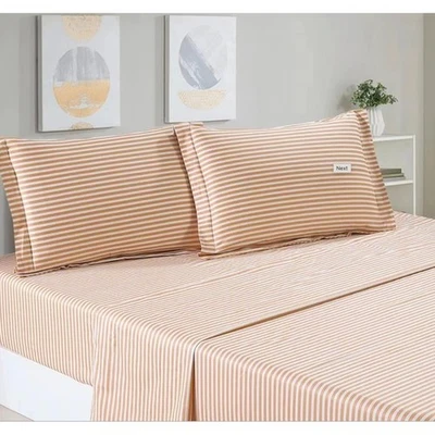 Estella Orange Grey Striped 100% Cotton King Sheet Set with Pillowcase - Image 1 of 2