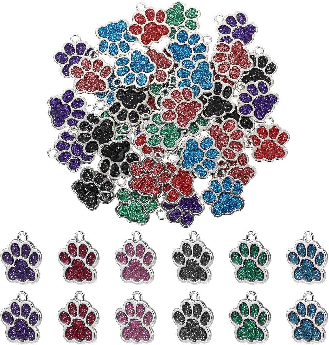 50 Pcs Dog Cat Paw Print Acrylic Beads - Large Hole Rondelle Charms For Jewelry Making