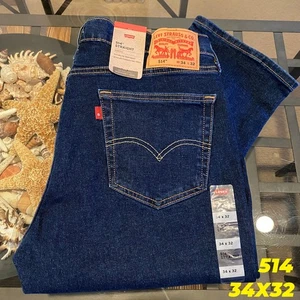$70 LEVIS 514 MENS STRAIGHT 34X32 DARK WASH STRECTH COTTON DENIM JEAN NWT - Picture 1 of 7