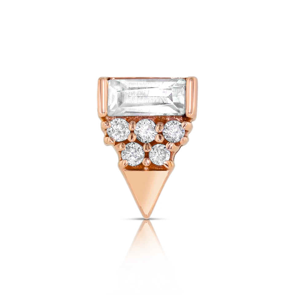 14K Solid Gold Triangle with Baguette Piercing, Body Jewelry 25g Threadless pin - Image 1 of 1