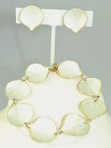 FINN JENSEN STERLING SILVER GOLD VERMEIL GUILLOCHE ENAMEL SHELL BRACELET EARRING - Picture 1 of 8
