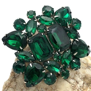 Broche grande vintage de diamantes de imitación verdes - Imagen 1 de 12