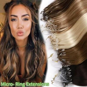 THICK EASY MICRO LOOP RING BEADS REAL HUMAN REMY HAIR EXTENSIONS 1G 20" 22" 24" - Picture 1 of 23