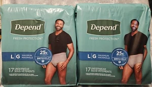 Depend Fresh Protection Dry Shield Underwear 2 Packages Of 17 Mens Large - Picture 1 of 3