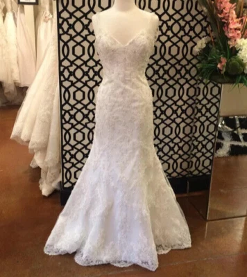 Allure Bridals C153 Wedding Dress 12-14 Ivory Lace Appliques Crystals Train New - Image 1 of 3