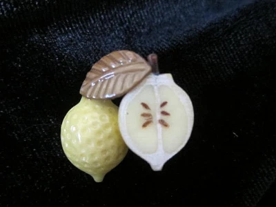 Vintage Celluloid Lemons Fruit  Marion Weeber Button - Image 1 of 4