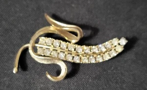 Vintage Sarah Coventry Radiance Gold Tone Corn Rhinestone Brooch Pin 1964 3 1/2" - Picture 1 of 3
