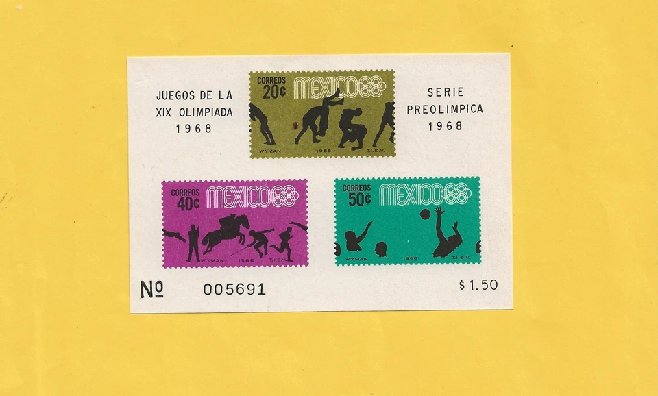 MEXICO, SCOTT # 992a 1968 0lympic сувенирный лист новый без наклеек Imperf - Изображение 1 из 1