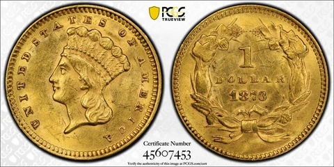 1873 PCGS MS61 | Gold Indian Princess - $1 Dollar US Coin #43210A Cover