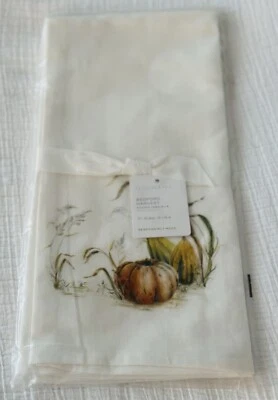 2 Pottery Barn BEDFORD HARVEST Cotton Linen TEA TOWELS Kitchen Dish Thanksgiving - Image 1 of 4