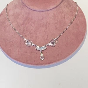 STERLING STAR ART TRILLIANT STONE LAVALEIRE SPUN DESIGN KINETIC NECKLACE - Picture 1 of 19