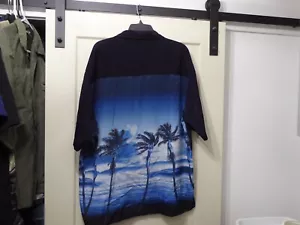 Rietveld USA Men's Hawaiian Girl Palm Tree Mermaid Surf Art Blue Woven Shirt XL - Picture 1 of 9