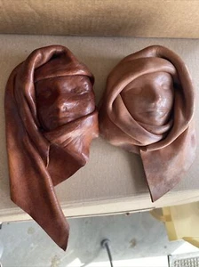 Sculpted Pr LEATHER FACES MASKS HAND MADE WALL HANGING Dominican Republic SIGNED - Picture 1 of 12