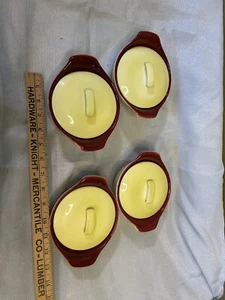 Vintage Hull Oven Proof 5.5 inch Casserole Dish w/ Lids- (4) yellow/burgundy - Picture 1 of 15