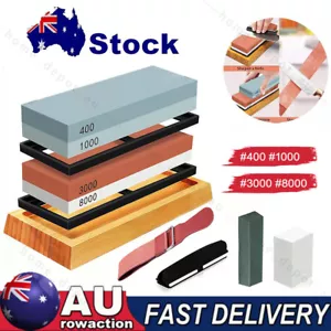 2X Whetstone Knife Sharpening Stone Water Wet Stone Set 400/1000/3000/8000 Grit - Picture 1 of 12