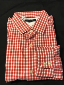 BANANA REPUBLIC - ORANGE WHITE BUTTON DOWN CHECK SHIRT - XL - 17-17 1/2 - Picture 1 of 2