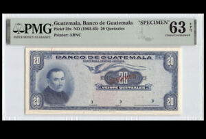 GUATEMALA 20 QUETZALES SPECIMEN  (1963-1965)  TYPE 5 GT87