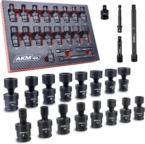 3/8" Drive Universal Impact Socket Set, 20 Piece Swivel Socket Set, Universal... - Picture 1 of 9