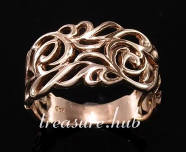 Solid 9K Gold Wide Filigree Dress Ring – Custom Size, Yellow/Rose/White - Image 1 of 2