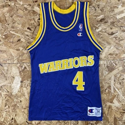 Camiseta Azul Vintage Anos 90 Champion Golden State Warriors Chris Webber #4 Tamanho 36 - Imagem 1 de 4