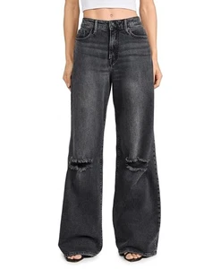 New W Tags Good American Size 4 Good Ease Relaxed Black Wash Jeans Rise Wide Leg - Picture 1 of 13