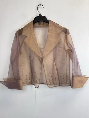 Chaqueta de Noche Organza Blazer Transparente Mujer Talla 6 Marrón Adorno Con Cuentas Foto 1 de 4