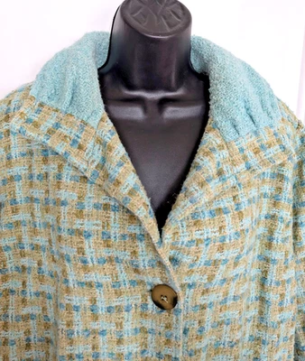 Casaco Boyne Valley Weavers verde água botão de tweed Irlanda lã alpaca GG - Imagem 1 de 4