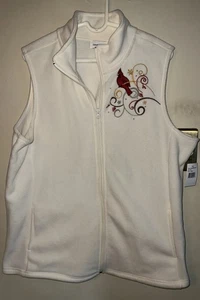 IB Diffusion Soft Fleece Vest White With Red Cardinal Size 2X Pocket New - Picture 1 of 5