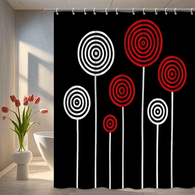 现代黑白浴帘带红色圆圈设计 — 第 1/4 张图片