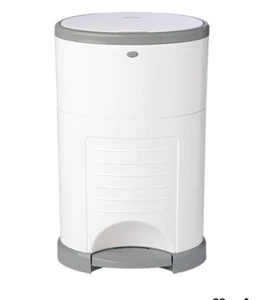 Dekor Classic Hands-Free Diaper Pail Step Drop Done White & Gray - Picture 1 of 2