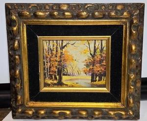 Vintage Fall Oil Painting by Beaumont Taiwan Art Framed 9.5" x 8.5" - Picture 1 of 9