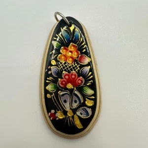 Colgante de madera tallada laca floral multicolor pintado a mano ruso vintage - Imagen 1 de 7