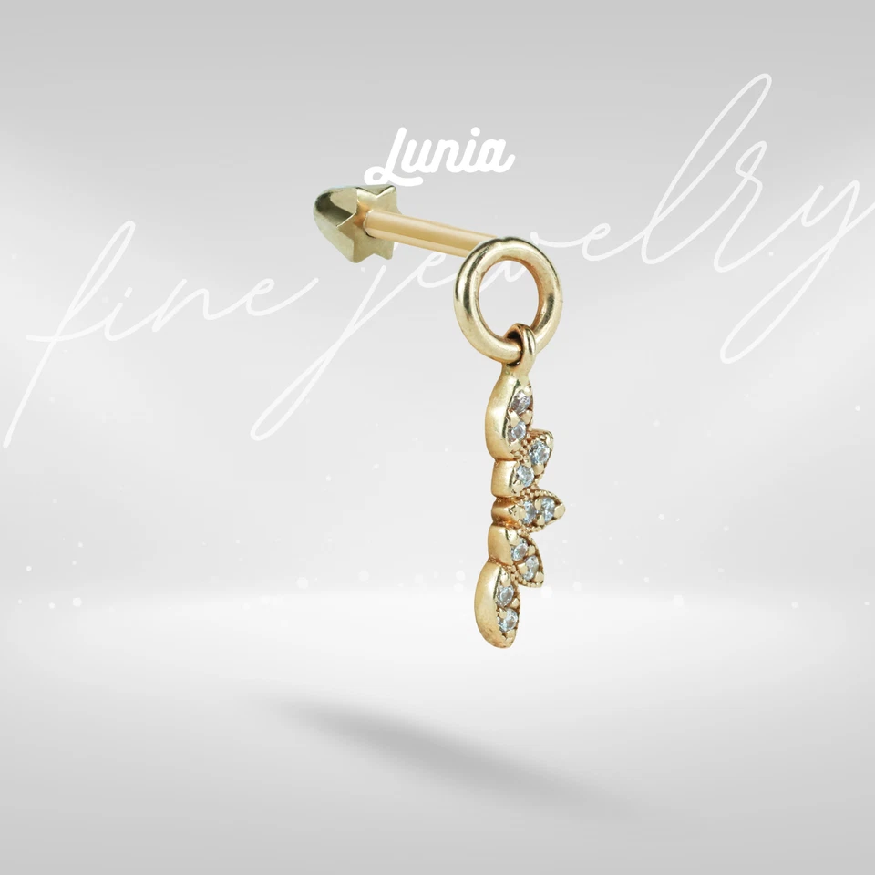 14K Solid Gold Marquise CZ Earring Tragus Flatback Piercing Stud Flower Tiny 18G - Image 1 of 4