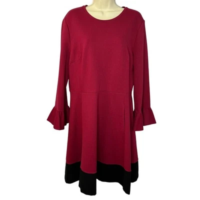 Платье понте Kate Spade трикотажное с рукавами-раструбами цветное эластичное клюквенное черное XL  - Изображение 1 из 4