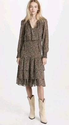 Veronica борода тунис платье цветочный оборки Midi богемное коричневый Western США 8 / AU 12 - Изображение 1 из 4