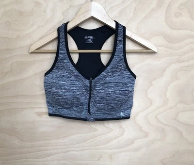 Sutiã esportivo Danskin frontal com zíper preto acolchoado elástico náilon atlético tamanho grande. - Imagem 1 de 4