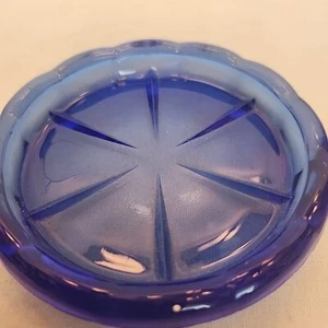 Unique Vintage HAZEL-ATLAS Rayed Center Blue Depression Glass Coaster - Picture 1 of 9
