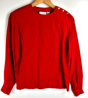 Blusa Top Vintage Liz Claiborne Petite Collection Para Mujer Talla 6 Roja Sólida Foto 1 de 4