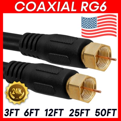 Coaxial RG6 Cable Audio Video Digital Satellite Cord CATV HD TV Antenna Wire - Image 1 of 2